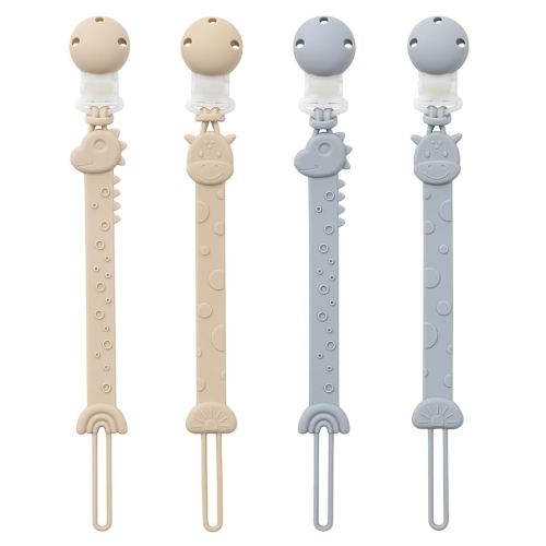 Pacifier Clips for Baby One Piece Silicone Pacifier Holder Clips for Boys Girls Paci Binky Clips 4Pcs Pacifier Clip Animal Design Rainbow-Ivory+Baby Blue