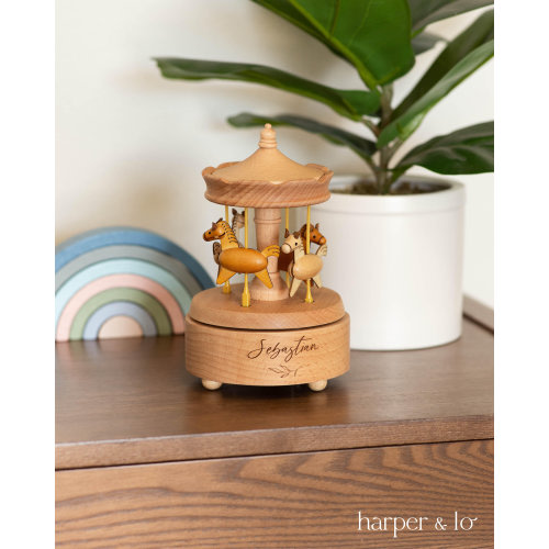 Personalized Merry Go Round Musical Carousel | Custom Heirloom, Custom Engraved Wooden Music Box, Baby Shower Gift, Nursery Decor