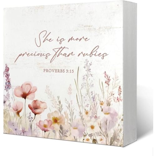 Girl Nursery Christian Room Decor For Baby Girls, Wildflower Flower Nursery Bible Verse Floral Wooden Box Desk Decor for Room Baby Girl Gift 5x5 Inch