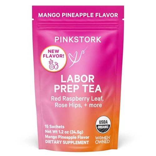 Pink Stork Organic Red Raspberry Leaf Labor Prep Tea - Mango-Pineapple with Nettle, and Moringa - Third Trimester Pregnancy Tea - Labor and Delivery Essentials for Women, 30 Cups