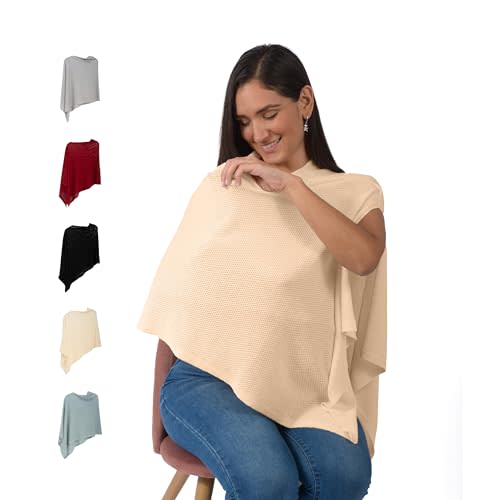 Breathable Nursing Cover Up for Breastfeeding - Privacy Nursing Covers - Newborn Essentials Must Haves - Improved Ponchy by Gold Mamas - Nude