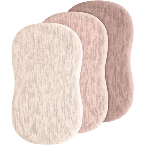 Baby Bassinet Sheets 3 Pack for Boys & Girls, Soft Breathable Muslin Cotton Bassinet Mattress Cover, Universal Fit for Hourglass, Oval, and Rectangle Mattress (Daisy Petal)