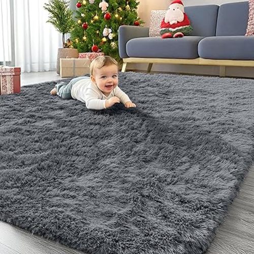 OLANLY 5x6 Area Rugs for Living Room Bedroom, Machine Washable Soft Fluffy Shaggy Bedside Rug, Indoor Floor Carpet for Kids Girls and Boys, Dorms, Nursery Rooms, Home Decor Aesthetic, Grey