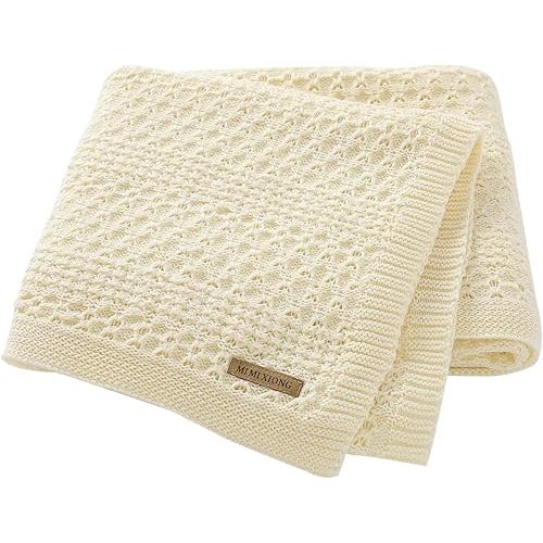 mimixiong 100% Pure Cotton Baby Blanket Extra Soft Cellular Neutral Swaddle Receiving Crib Blanket for Newborn Baby Boy Girl Size Ivory 30 x 40 inches