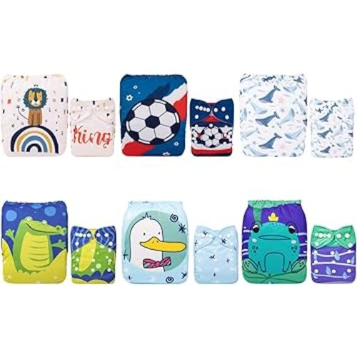 ALVABABY Baby Cloth Diapers 6 Pack with 12 Inserts One Size Adjustable Washable Reusable for Baby Girls and Boys 6DM106