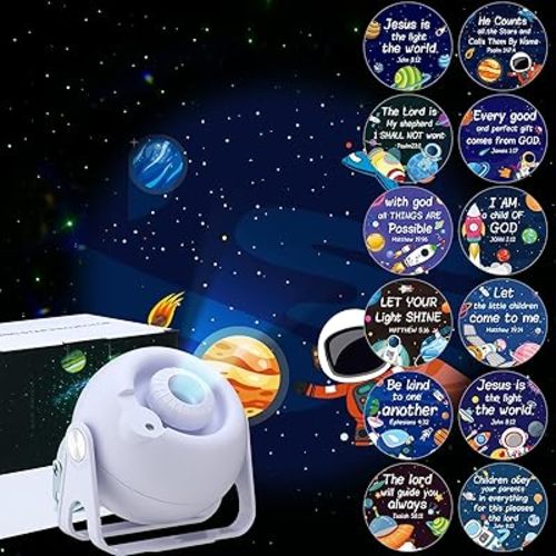 Bible Verses Projector Galaxy Projector Includes 12 Interchangeable Christian Bible Discs Night Light Set Project Bible Verses on Walls or Ceilings for Gift(Classic)