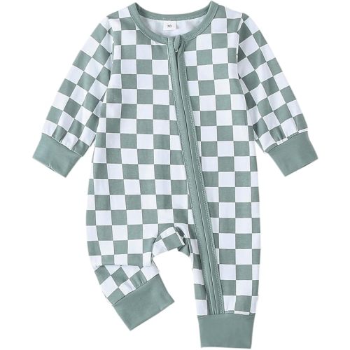 Newborn Boy Outfits Checkered Jumpsuit Long Sleeve Zipper Romper Plaid Bodysuit Fall Winter One Piece Outfit