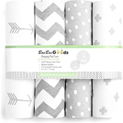 Premium Baby Changing Pad Covers 4 Pack – Boy or Girl Changing Pad Cover – Pure Jersey Machine Washable Grey and White Changing Table Cover – Diaper Changing Pad Cover Sheets