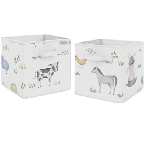 Sweet Jojo Designs Boy Or Girl Gender Neutral Unisex Fabric Storage Bins Set Farm Animals
