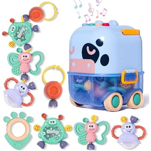 Baby Toys 0-6 Months, Infant Rattle Toys for Babies Teething, Baby Rattles 0-6 Months, Rattles Teethers for 0-3-6-12 Months with Music, Newborn Boy Girl Thanksgiving Christmas Gifts(5 PCS)