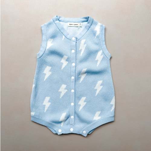 Sleeveless Knit Romper - Blue Bolt