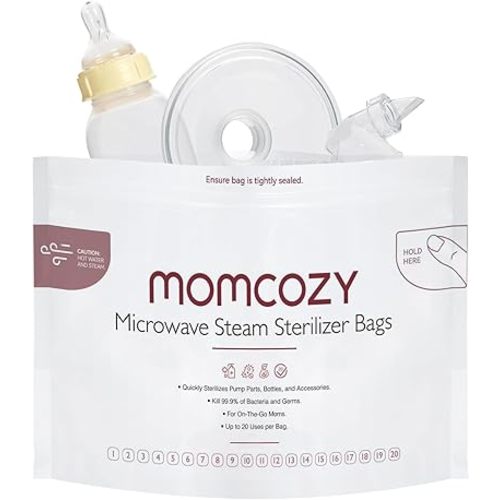 Momcozy Microwave Steam Sterilizer Bags, 20 Count Travel Sterilizer Bags Reusable for Breast Pump Part/Baby Bottle, 20 Uses Per Bag, Breastpump Accessories for Momcozy S9 Pro/S12 Pro/V1/V2