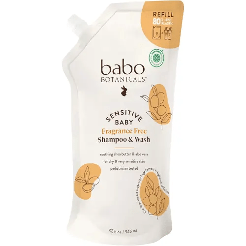 Babo Botanicals Sensitive Baby Fragrance-Free 2-in-1 Shampoo & Wash - Shea Butter, Calendula & Aloe Vera - EWG Verified - Cruelty-Free - Vegan - Pediatrician Tested - For Babies & Kids