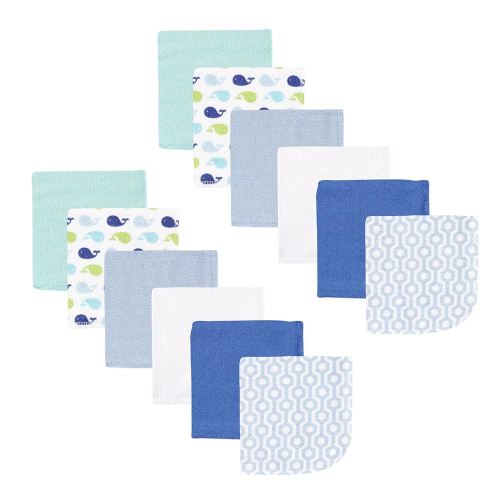 Luvable Friends Unisex Baby Cotton Rich Washcloths, Boy Whale, One Size