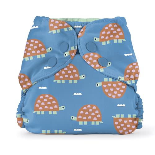 Esembly Cloth Diaper Cover - Reusable Swim Diaper, Waterproof, Breathable - Adjustable Outer Layer Over Absorbent Inner for Blowout Protection - Turtles, Size 1 (7-17lbs)