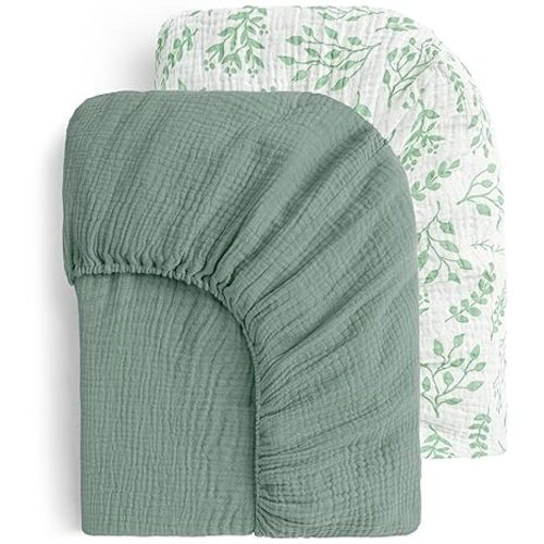 Yoofoss Muslin Crib Sheets for Boys Girls 100% Cotton Fitted Baby Crib Sheet 2 Pack Soft and Breathable for Standard Crib Mattress & Toddler Mattress 52"x28"