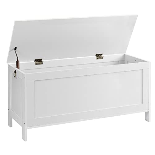 HOOBRO Toy Box, Retro Wooden Look Storage Chest with Safety Hinge, Entryway Storage Bench Supports 220 lb, 39.4 x 15.7 x 18.9 Inches Toy Chest Organizer, Easy Assembly (White)