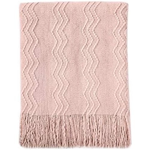 BOURINA Pink Throw Blanket 50x60 Inches Throw Textured Solid Soft Sofa Throw Couch Cover Knitted Decorative Blanket