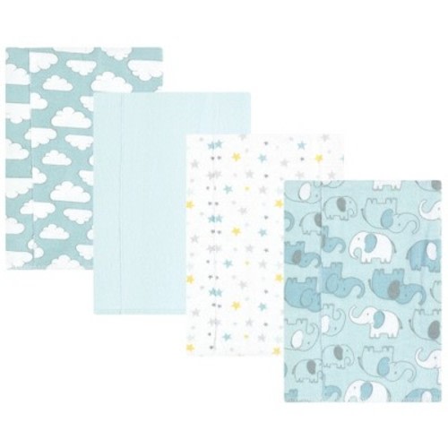 Hudson Baby Infant Boy Cotton Flannel Burp Cloths, Boy New Elephant 4-Pack, One Size