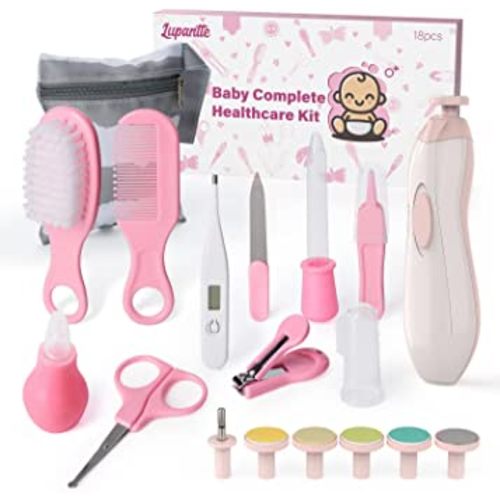 Baby Healthcare and Grooming Kit 18 in 1 Baby Electric Nail Trimmer Set Lupantte Nursery Care Kit, Toddler Nail Clippers, Medicine Dispenser, Infant Comb, Brush, etc. Baby Registry Gift
