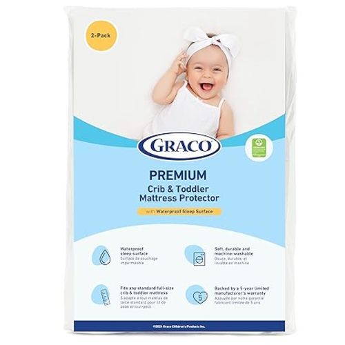 Graco Premium Waterproof Crib and Toddler Mattress Protector (2 Pack) – GREENGUARD Gold Certified, Machine-Washable & Dryer-Friendly, Waterproof Sleep Surface, Fits Crib & Mattress