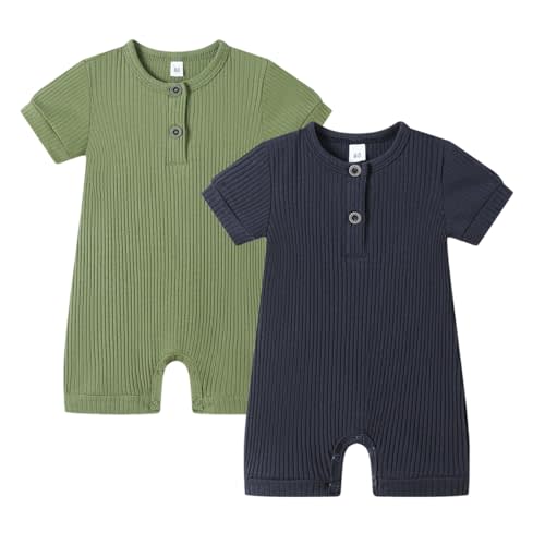 Bafeicao Baby Boy Girl 2/3 Pack Solid Romper Ribbed Short/Long Sleeve Bodysuit Jumpsuit Infant Knitted Outfits Clothes