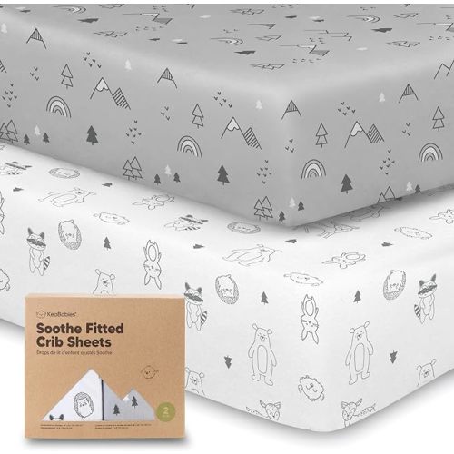 KeaBabies 2-Pack Organic Crib Sheets for Boys, Girls, Jersey Fitted Crib Sheet, Baby Crib Sheets Neutral, Cotton Breathable Crib Sheet, Cute Printed Crib Mattress Sheet, Baby Mattress Sheets(Woodland)