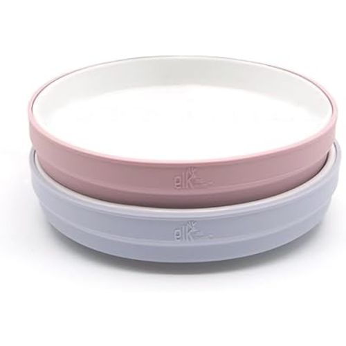 Elk and Friends Kids 7.8” Porcelain White Plates with Silicone Sleeves | Suitable for Kids/Toddlers | Microwave & Dishwasher Safe | Non Slip | Snack Dishes