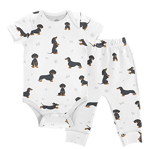 vvfelixl Baby Pants Sets Black Dachshund Long Haired Short Sleeve Baby Clothes for Boys Girls 0-24M