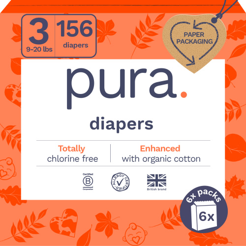 Pura Sensitive Soft Sustainable Baby Diapers (Choose Your Size and Count)