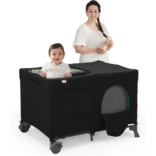 Pamo Babe Blackout Cover for Pack and Play - Baby Playard Cover, Breathable Netting for Indoor or Outdoor Tent