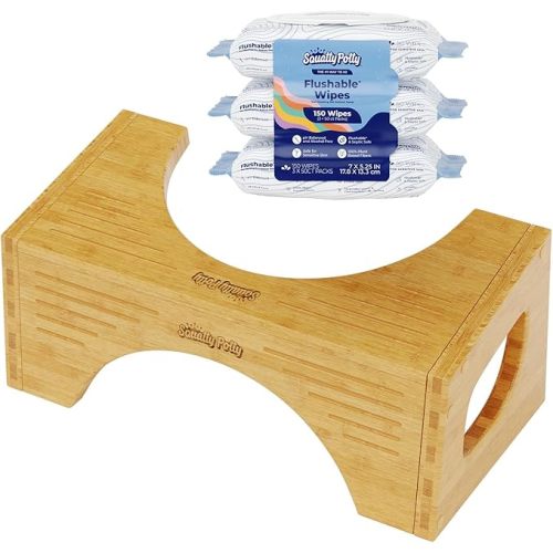 Squatty Potty Bamboo Flip Stool (7″ & 9″ Adjustable) + Plant‑Based Flushable Wipes Bundle — Enhanced Bathroom Posture & Fresh Clean