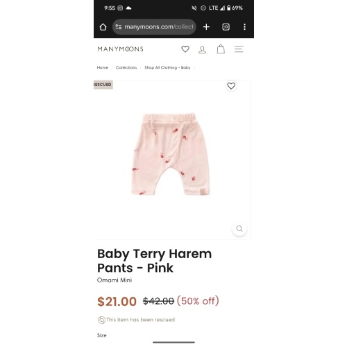 Baby Terry Harem Pants - Pink – Manymoons
