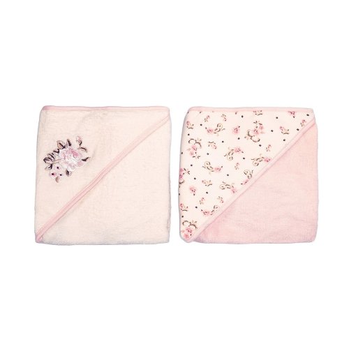 Little Me Baby Girls Floral Embroidered Motif/Vintage Rose Printed Hooded Towel 2-Pack