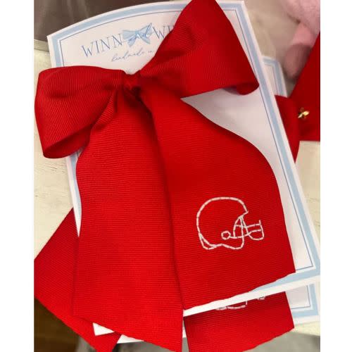 Large Red Bow with Hand Embroidered White Helmet