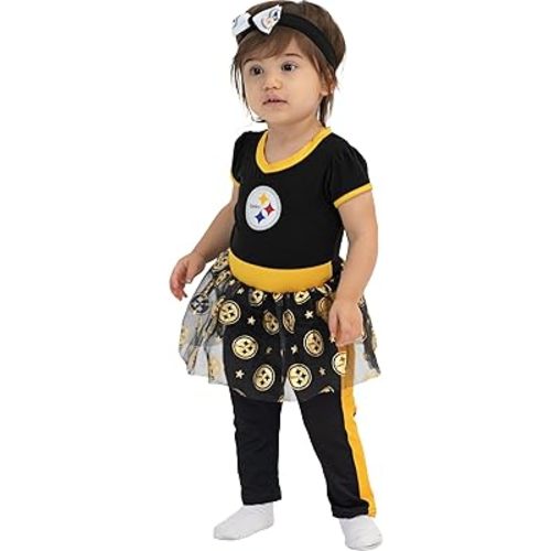 MODERN HERO NFL Officially Licensed One-piece Bodysuit with Mesh Skirt, Leggings and Matching Headband