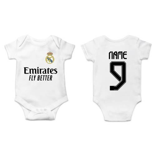 Personalized Real Madrid Baby Bodysuit, Custom Name and Number Madridista Fan, Real Madrid Jersey, Fathers Day Gift, Baby Shower Gift