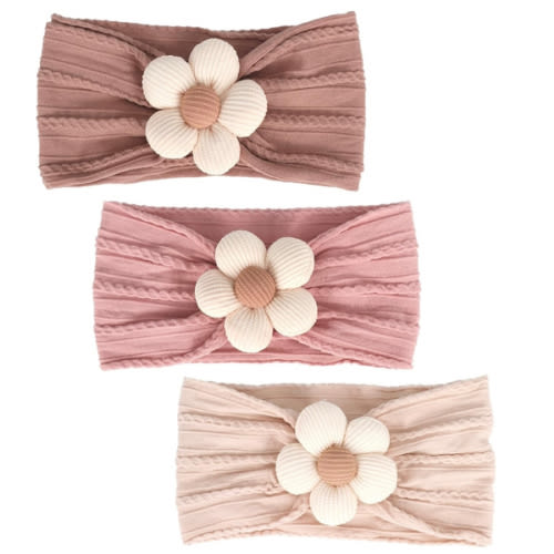 3 Pcs Baby Flower Headbands Baby Girls Nylon Headband Soft Hairbands Hair Accessories for Newborn Infant Toddler Kids (Beige Pink Khaki)