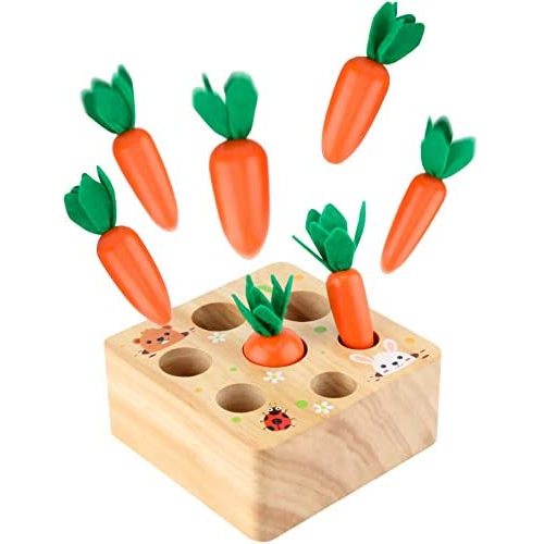 RECHIATO Montessori Toys for 1 Year Old, Carrot Shape Size Sorting Game, Wooden Montessori Toys for Babies 6-12 Months Fine Motor Skills Development Age 1-5
