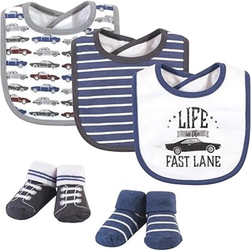 Hudson Baby Unisex BabyCotton Bib and Sock Set