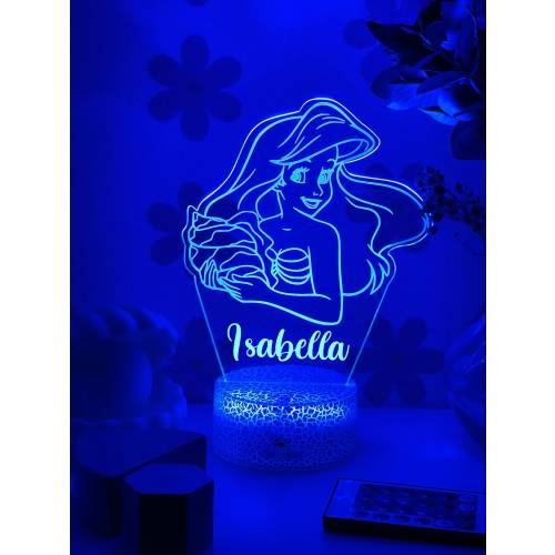 Personalised LITTLE MERMAID Night Light - Perfect Christmas Gift Idea - Multi-colored LED - Bedside Lamp - Nursery Decor for Kids