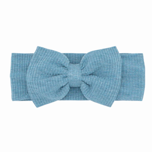 Little Sleepies ™ | Heather Blue Ribbed Luxe Bow Headband