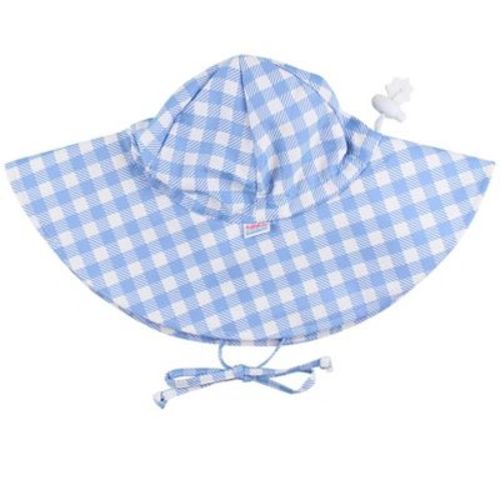 RuffleButts Gender Inclusive Sun Protective Hat - Periwinkle Blue Gingham, 0-6m