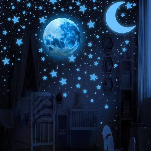 LUMOSX Glow in The Dark Stars for Ceiling - 1050 Pcs with Bonus Moons & Constellation E-Book | Ceiling Stars Glow in The Dark Stickers for Kids Room Decor (Blue)