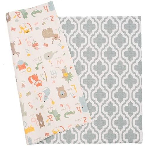 Baby Care Play Mat (Medium, Moroccan - Blue) 73’’ x 49’’ Original One-Piece Reversible Rollable Waterproof Play Mat for Infants, Babies, Toddler, and Kids