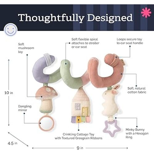 Itzy Ritzy Spiral Car Seat & Stroller Activity Toy - Stroller & Car Seat Toys for Ages 0 Months and Up - Hanging Toys Include Dangling Ring, Mirror and Textured Ribbons (Pastel Rainbow)