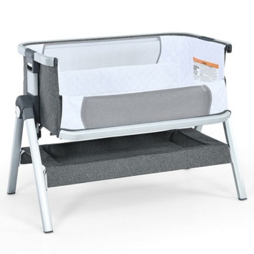 Costway Baby Bassinet Bedside Sleeper w/Storage Basket & Wheel for Newborn, Color: Grey