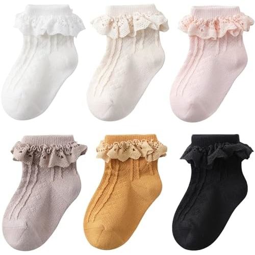 DRESHOW BQUBO Baby Girls Toddler Anti Slip Socks - Cute Frilly Ruffle Grip Ankle Socks for Infant Toddler