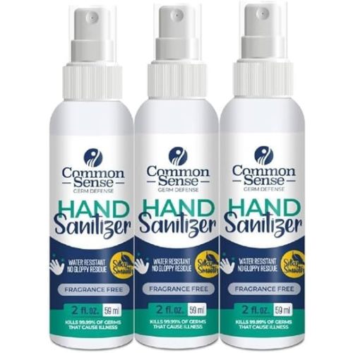 Common Sense Hand Sanitizer Spray, Unscented Travel Size, Non-Irritating Portable Antibacterial Mini Hand Sanitizer Spray Bottle for Purse, 2 oz (Pack of 3)