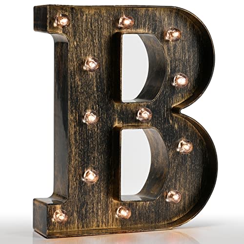 Pooqla Vintage Light Up Marquee Letters with Lights – Illuminated Industrial Style Lighted Alphabet Letter Signs - Coffee Bar Apartment Bedroom Wall Home Initials Decor A-Z